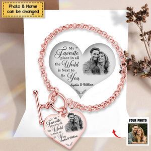 My Favorite Place In All The World Is Next To You - Personalized Couple Bracelet