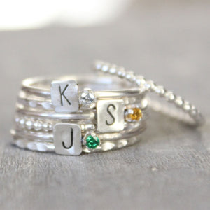 Personalized Birthstone Ring with Initials Ring