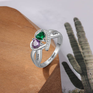 Love Forever - Personalized Rings With 2 Birthstones - Custom Name Promise Rings