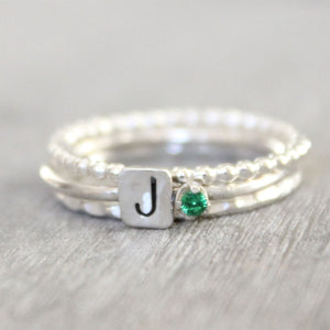 Personalized Birthstone Ring with Initials Ring