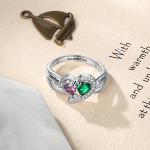 Love Forever - Personalized Rings With 2 Birthstones - Custom Name Promise Rings