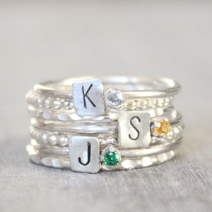 Personalized Birthstone Ring with Initials Ring