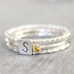 Personalized Birthstone Ring with Initials Ring