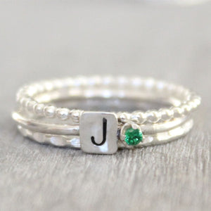 Personalized Birthstone Ring with Initials Ring