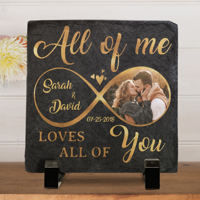 Personalized Custom Photo All Of Me Loves All Of You - Couple Personalized Custom Square Shaped Stone With Stand - Gift For Husband Wife, Anniversary Couple Idea,Birthday,Valentine's Day