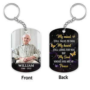 My Mind Still Talks To You Photo Inserted Glow Butterflies Memorial Sympathy Remembrance Keepsake Personalized Acrylic Keychain