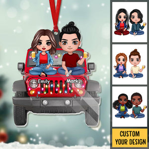 Couple With Car - Personalized Christmas Acrylic Ornament - Best Gift For Couple, For Christmas