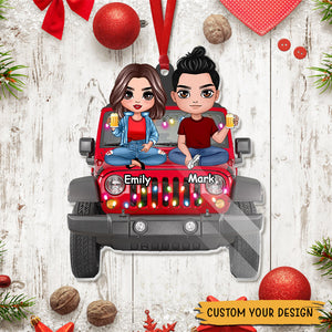 Couple With Car - Personalized Christmas Acrylic Ornament - Best Gift For Couple, For Christmas