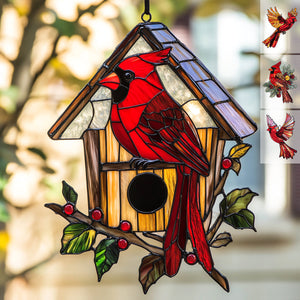 Snowy Redbird Delight - Window Hanging Suncatcher