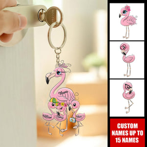 Grandma/Mom Flamingo With Little Kids- Personalized Acrylic Keychain - Gift For Mom, Grandma