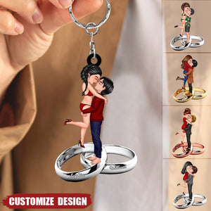 Personalized Doll Couple Kissing Hugging On The Ring Keychain - Gift For Couple