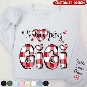 Personalized I love being Grandma Buffalo Plaid And Grandkids Sweatshirt