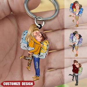 Doll Couple Camping Kissing Hugging, Camping For Life Personalized Keychain