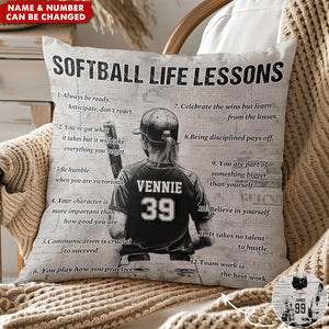 Gift For Softball Lovers-Personalized Softball Life Lessons Pillow