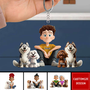 Personalized Cute Cartoon Couple And Dogs Acrylic Keychain-Gift For Dog Lovers, Couple