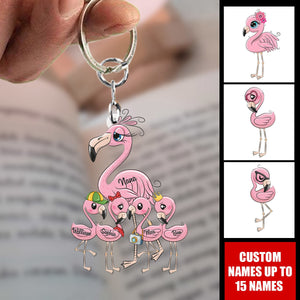 Grandma/Mom Flamingo With Little Kids- Personalized Acrylic Keychain - Gift For Mom, Grandma