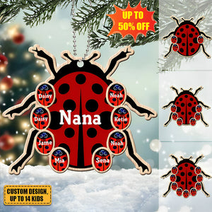 Personalized Grandma Bugs & Kid Custom Name Wooden Ornament