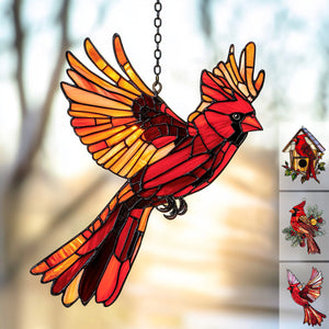 Snowy Redbird Delight - Window Hanging Suncatcher