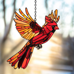 Snowy Redbird Delight - Window Hanging Suncatcher