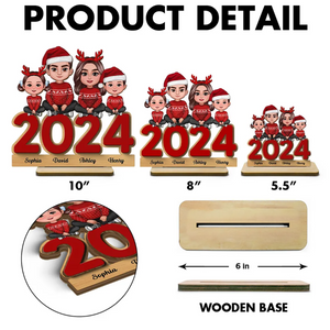 Family Sitting On 2024 Personalized 2-Layer Standing Wooden Plaque - Christmas Tier Tray Decoration