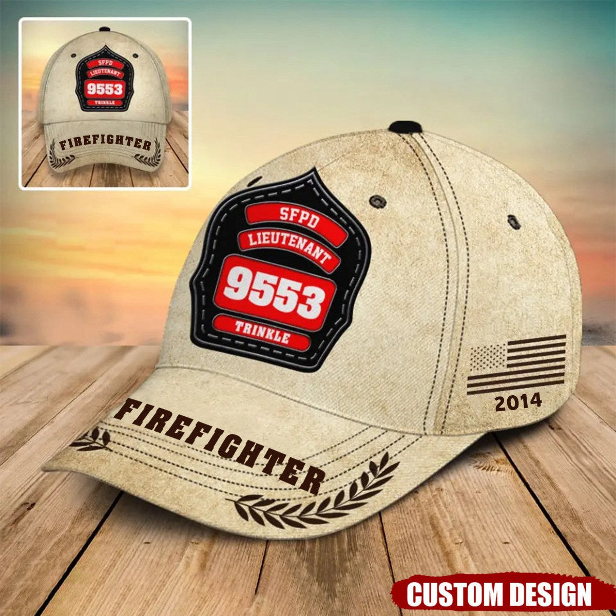 Personalized Firefighter US And CA Flag 3D Cap