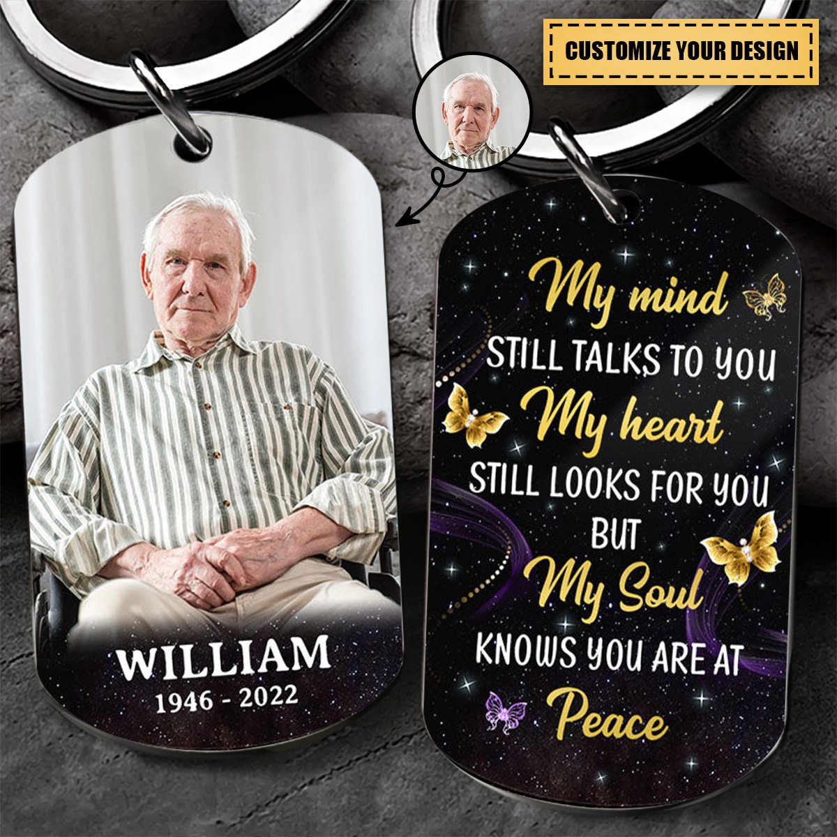 My Mind Still Talks To You Photo Inserted Glow Butterflies Memorial Sympathy Remembrance Keepsake Personalized Acrylic Keychain