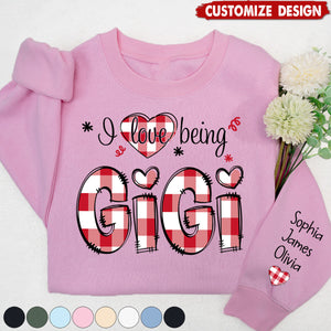 Personalized I love being Grandma Buffalo Plaid And Grandkids Sweatshirt