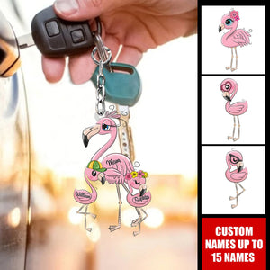 Grandma/Mom Flamingo With Little Kids- Personalized Acrylic Keychain - Gift For Mom, Grandma