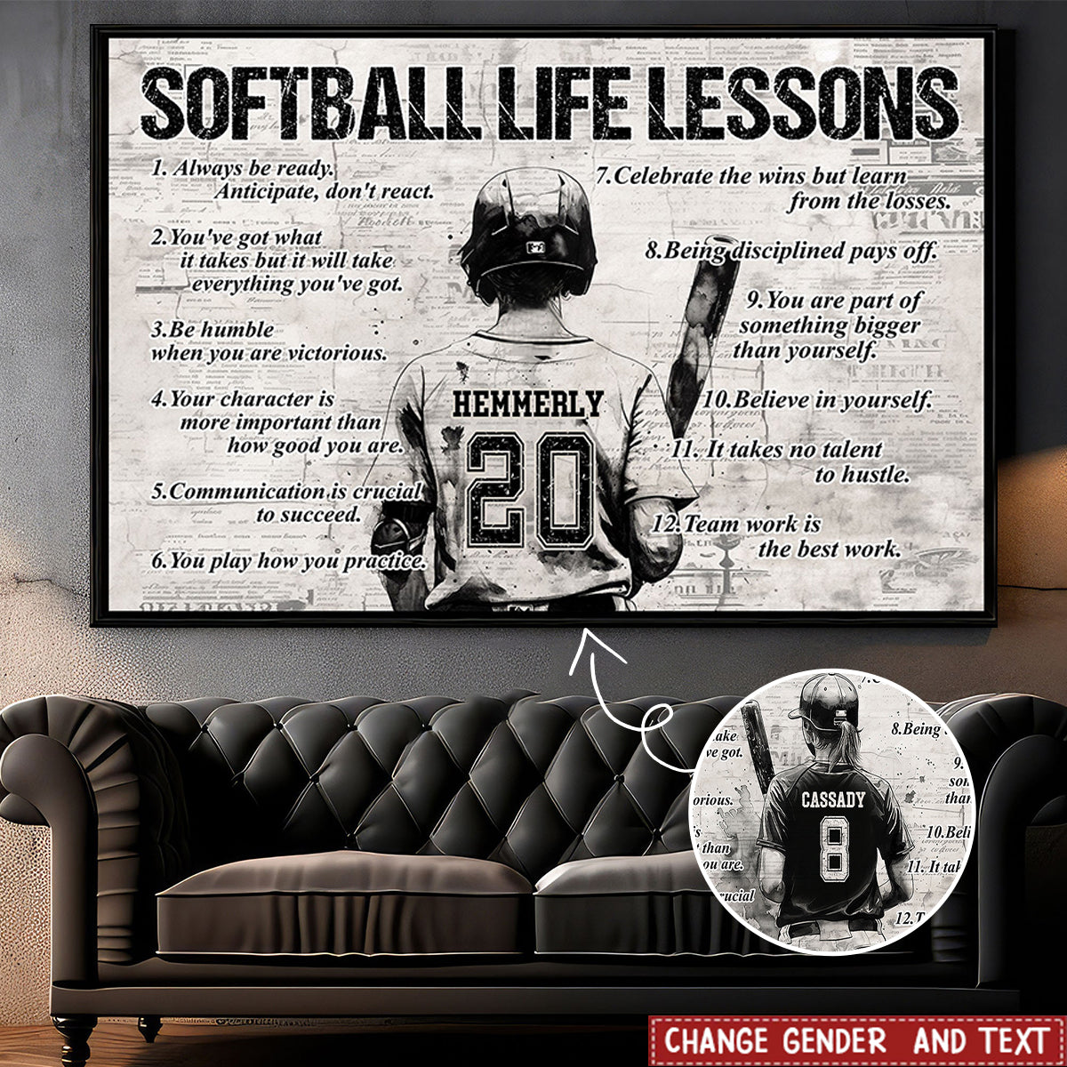 Personalized Softball Life Lessons Poster- Gift For Softball Lovers