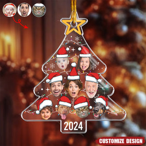 2024 New Release Custom Face Christmas Tree With Led Light Funny Family - Personalized Acrylic Photo Ornament