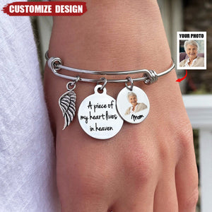 A Piece Of My Heart Lives In Heaven -  Memorial Photo Bracelet