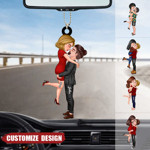 New Release - Personalized Doll Couple Kissing Hugging Car Ornament - Gift For Couple