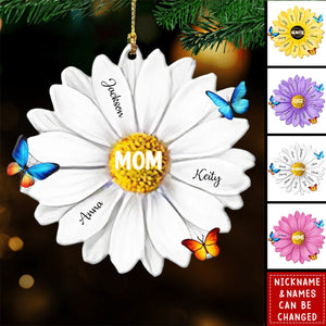 Grandma With Grandkids Flower Personalized Wood Ornament - 2024 New Release