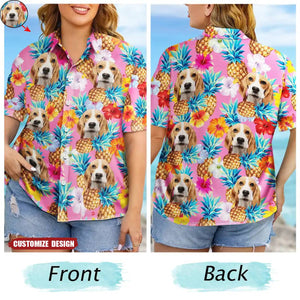 Custom Photo Pet Face Family Tropical Background - Personalized Hawaiian Shirt