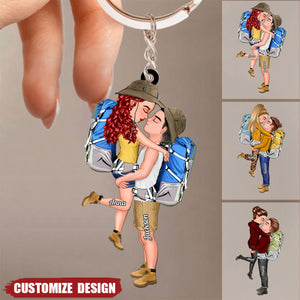 Doll Couple Camping Kissing Hugging, Camping For Life Personalized Keychain