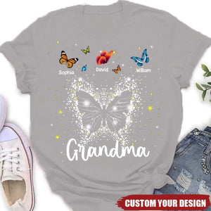 Personalized Grandma Mom Butterfly With Kids T-Shirt