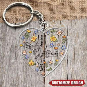 Floral Mom / Grandma Hand - Personalized Acrylic Keychain