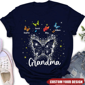 Personalized Grandma Mom Butterfly With Kids T-Shirt