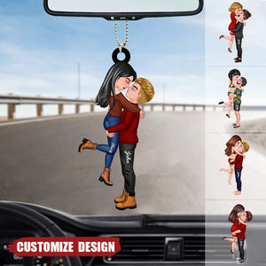 New Release - Personalized Doll Couple Kissing Hugging Car Ornament - Gift For Couple