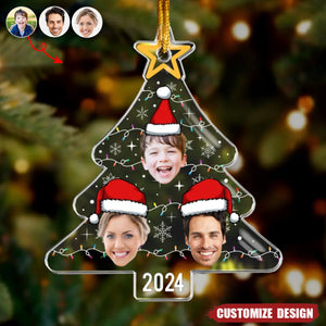 2024 New Release Custom Face Christmas Tree With Led Light Funny Family - Personalized Acrylic Photo Ornament