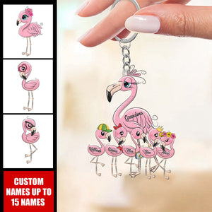 Grandma/Mom Flamingo With Little Kids- Personalized Acrylic Keychain - Gift For Mom, Grandma