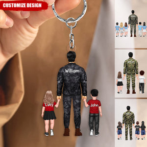 Veteran/Army/Military/ Soldier Dad/Grandpa With Kids Personalized Acrylic Keychain
