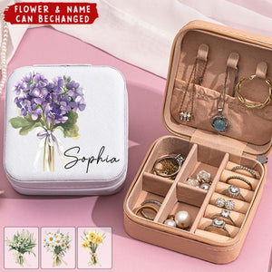 Birth Month Floral Leather Jewelry Box - Gift For Mom,Grandma,Friend,Sister