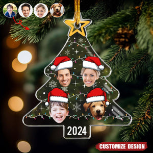 2024 New Release Custom Face Christmas Tree With Led Light Funny Family - Personalized Acrylic Photo Ornament