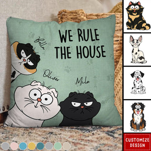 We Rule The House Dog Cat Version - Home Decor, Birthday, Funny, Housewarming Gift For Pet Lovers, Dog Lovers, Cat Lovers - Personalized Pillow