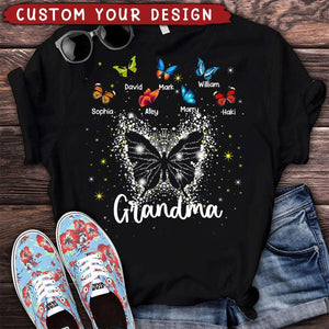 Personalized Grandma Mom Butterfly With Kids T-Shirt