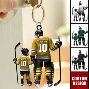 Personalized Ice Hockey Players Keychain, Gift For Father and Child