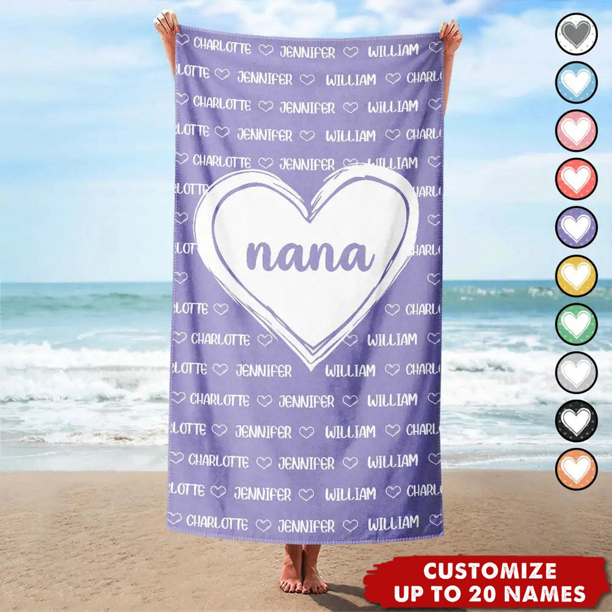 Grandkids, Kids Names For Grandma, Mom - Personalized Beach Towel