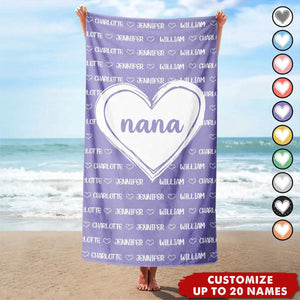 Grandkids, Kids Names For Grandma, Mom - Personalized Beach Towel