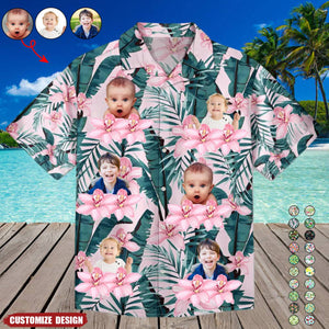 Custom Photo Pet Face Family Tropical Background - Personalized Hawaiian Shirt